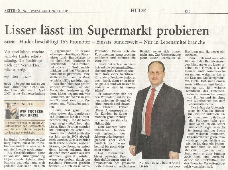 You are currently viewing Zeitungsanzeige: “Lisser lässt im Supermarkt probieren”