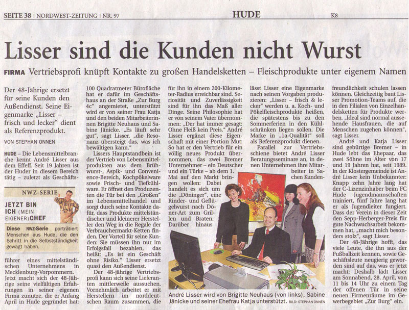 Read more about the article Zeitungsanzeige: “Lisser sind die Kunden nicht Wurst”
