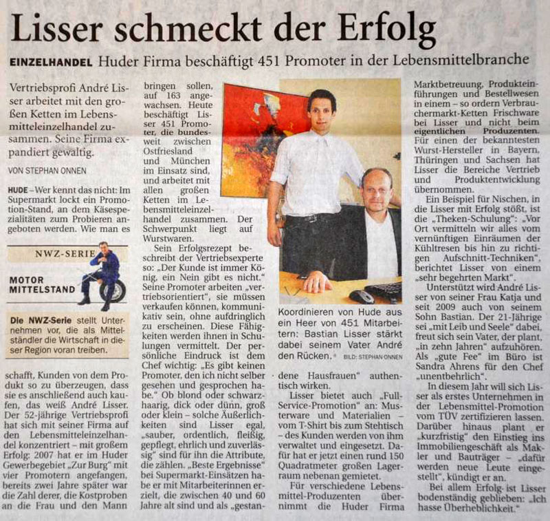 Read more about the article Zeitungsanzeige: “Lisser schmeckt der Erfolg”